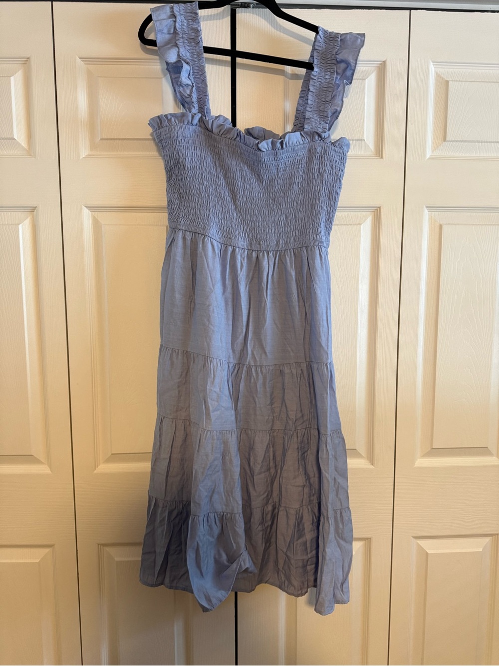 Express Light Blue Ruffle Strap Tiered Sundress